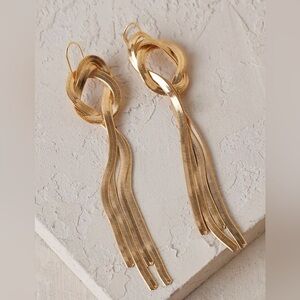 Anthropologie Gold Herringbone Knotted Brass Fringe Earrings | EUC